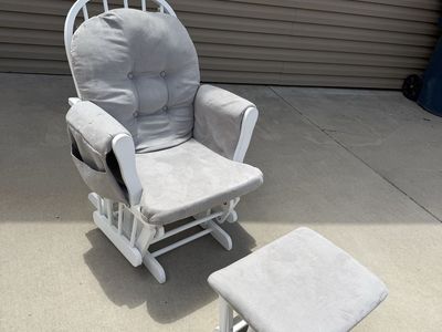 Storkcraft White & Gray Glider Rocking Chair & Ottoman Set