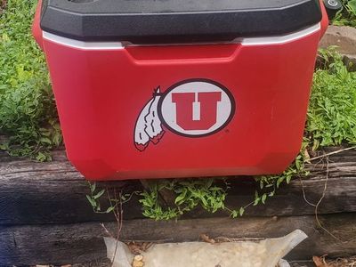 Coleman 40-Quart Wheeled Cooler - Red with Utah Utes Decal, Telescoping Handle, Cupholders