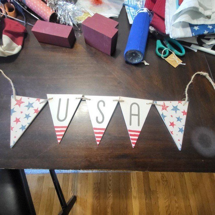 USA Patriotic Flag Pennant Banner Garland for 4th of July Decoration Red White Blue Stars Stripes