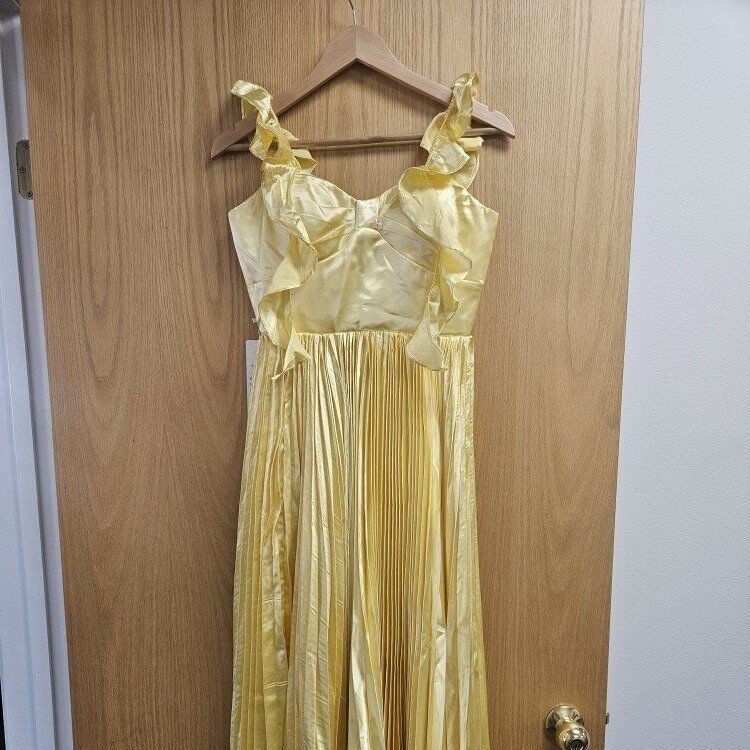 Satin Yellow Pleated Dress