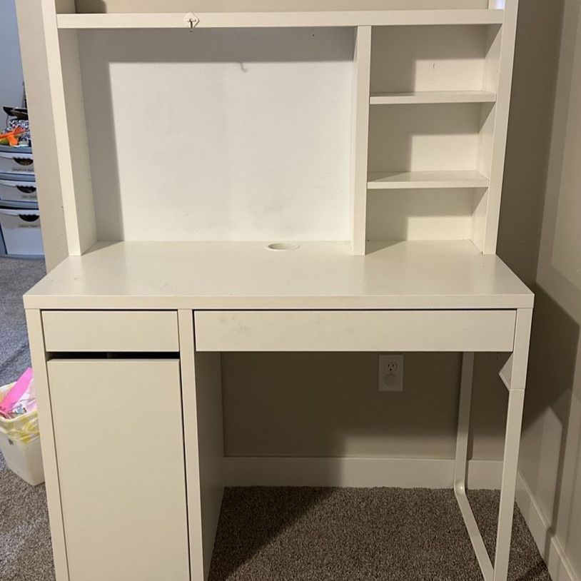 IKEA Micke White Desk with Integrated Storage & Hutch - Compact Study/Office Solution