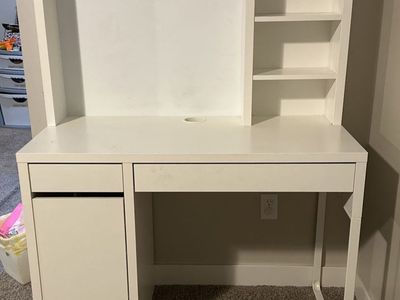 IKEA Micke White Desk with Integrated Storage & Hutch - Compact Study/Office Solution