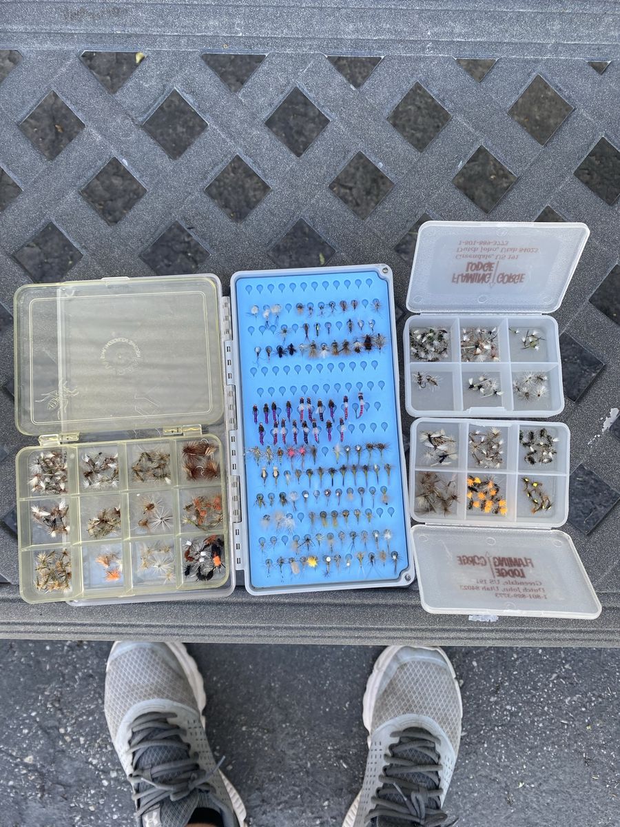 Assorted Fly Fishing Flies Lot with 4 Plastic Fly Boxes Included