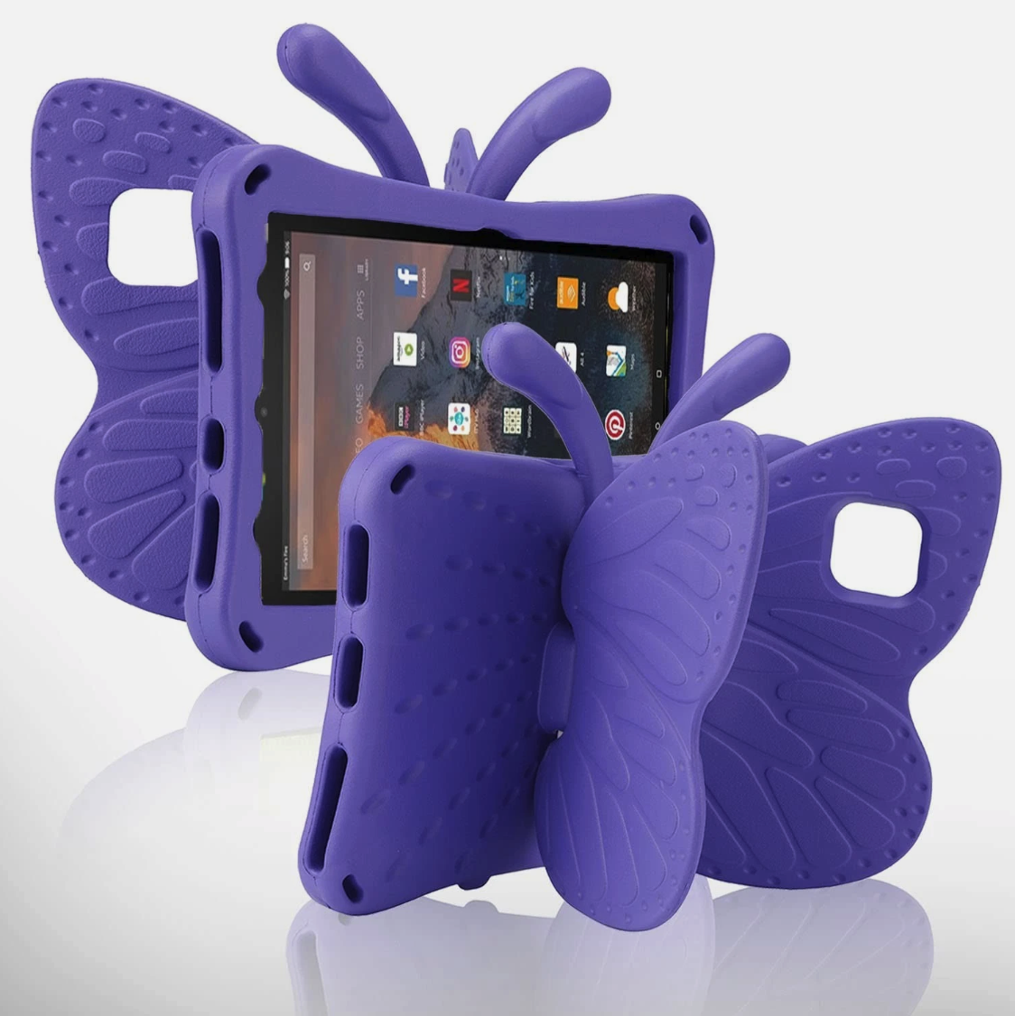 Kids Butterfly EVA Case for Amazon Fire HD 8 & 8 Plus 10th Gen 2020 Purple