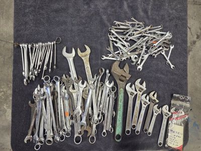 Assorted SAE, Metric Mechanic Wrench Set Lot - Combination, Open End, and Adjustable Wrenches
