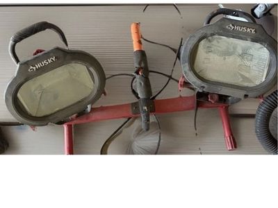 Husky Work Light with Stand, Dual Head Halogen Job Site Lighting
