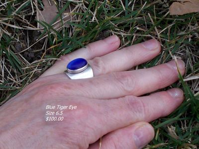 Blue Tiger Eye Sterling Silver Ring.