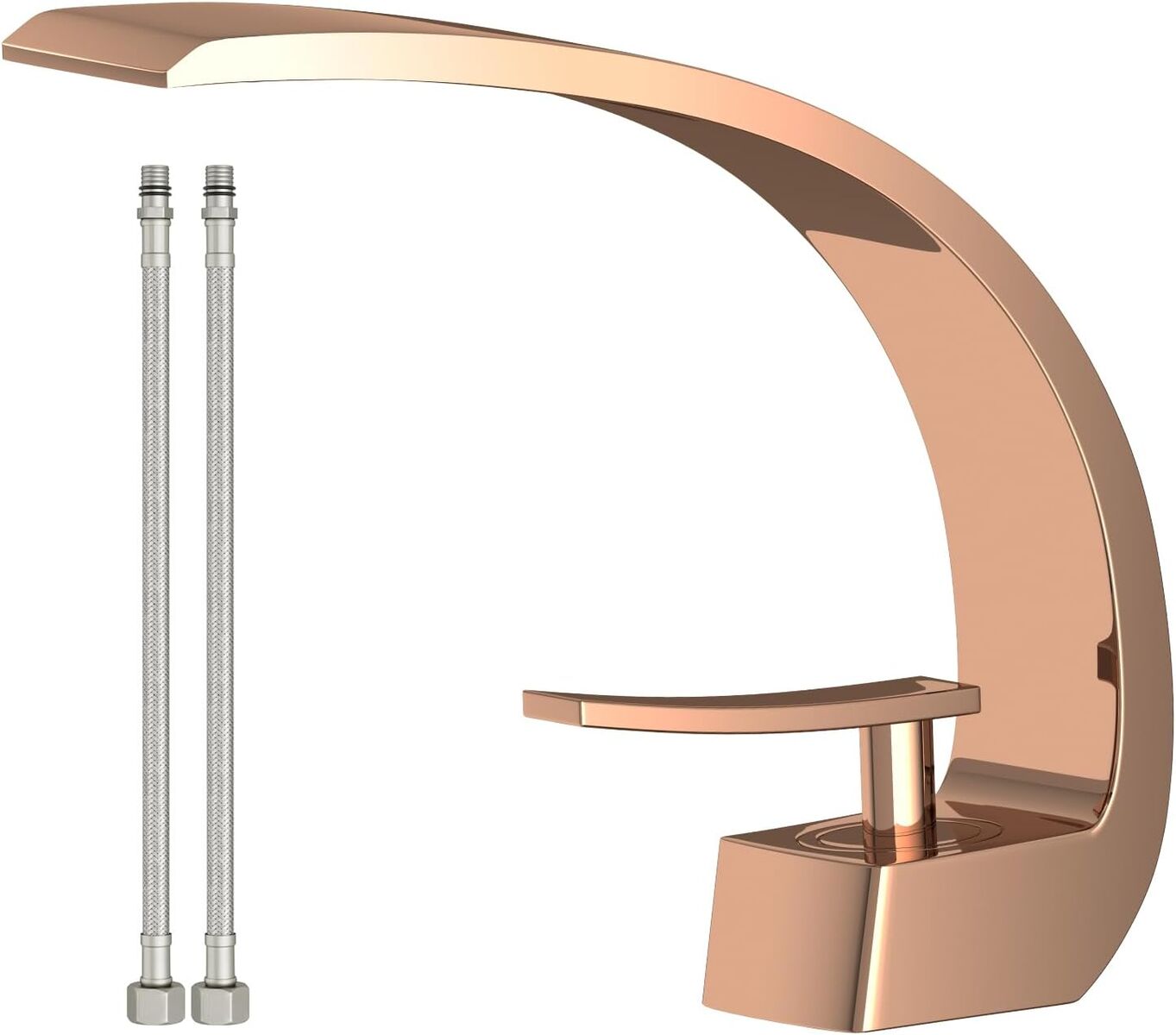 Rose Gold Modern Bathroom Sink Faucet, Solid Brass Faucet with Deck Plate for Basin Sink