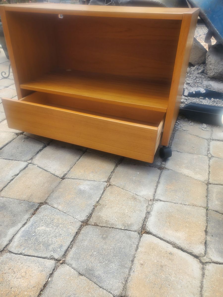 Wooden TV Stand / Media Console with Drawer and Wheels - Compact & Mobile