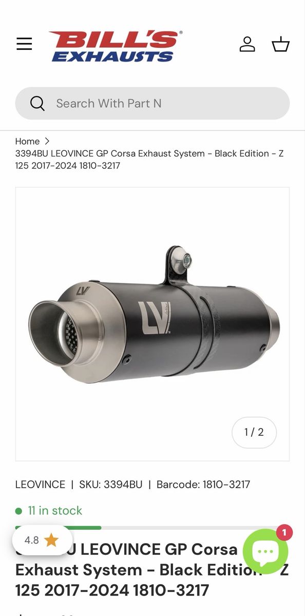 LEOVINCE GP Corsa Exhaust System 3394BU – Black Edition (Z 125 2017–2024 1810-3217) – NEW IN BOX