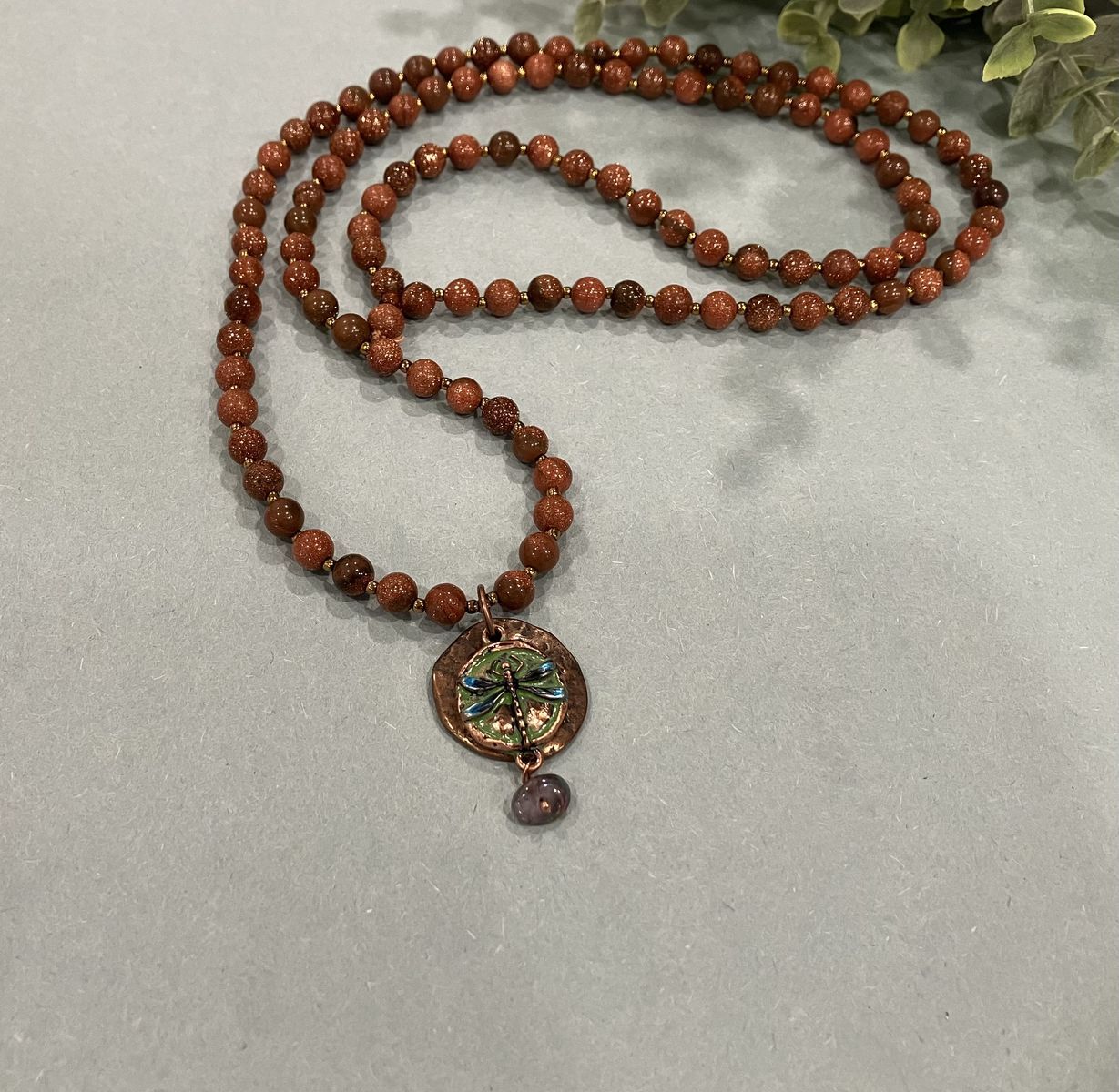 Handmade Beaded Gemstone Dragonfly Necklace