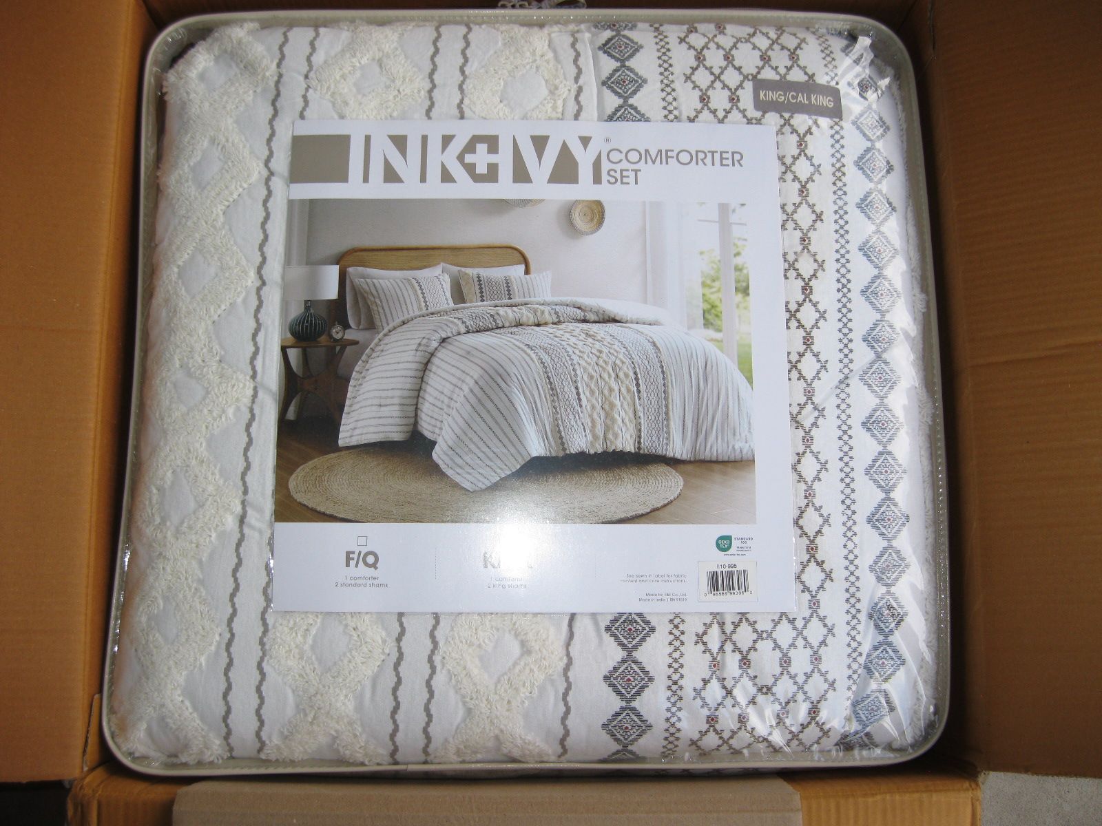 New INK+IVY 100 cotton shell 3 -Piece Ivory King/California King Comforter Set $160