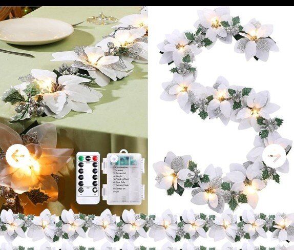 10 pc. Poinsettia lighted Garland with remote (NEW