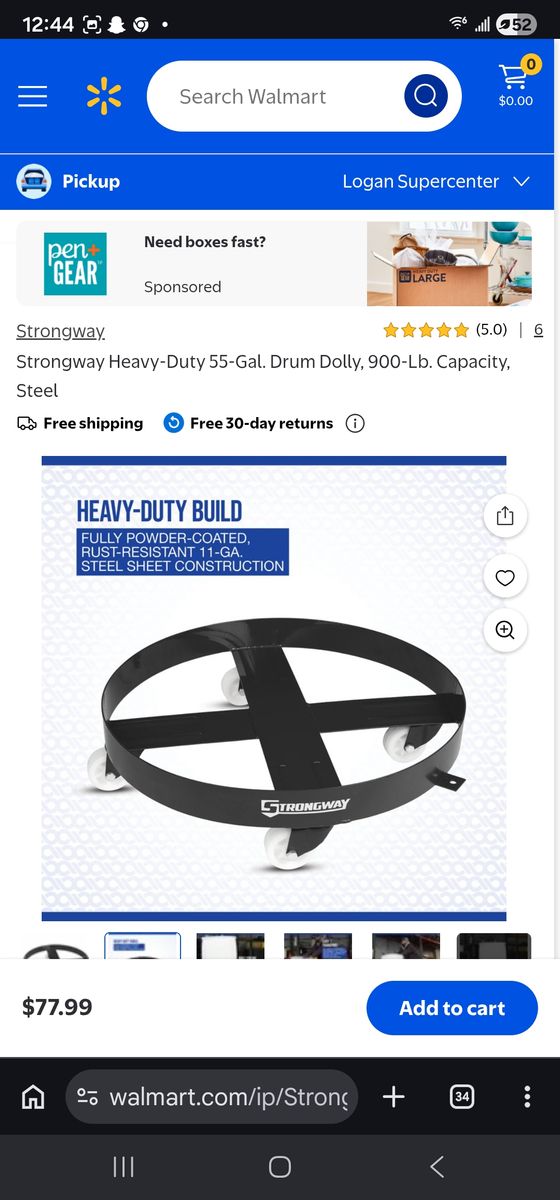 New in box, 55 gallon Strongway drum dolly.