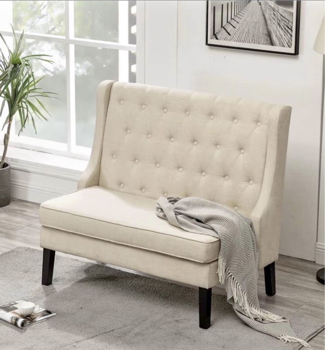 Beige Linen Color Settee