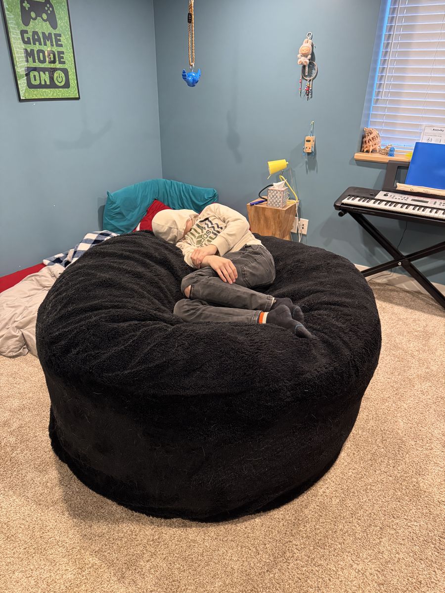 Giant Bean Bag Chair w/ Black Fur Cover