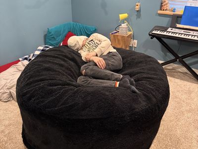 Giant Bean Bag Chair w/ Black Fur Cover