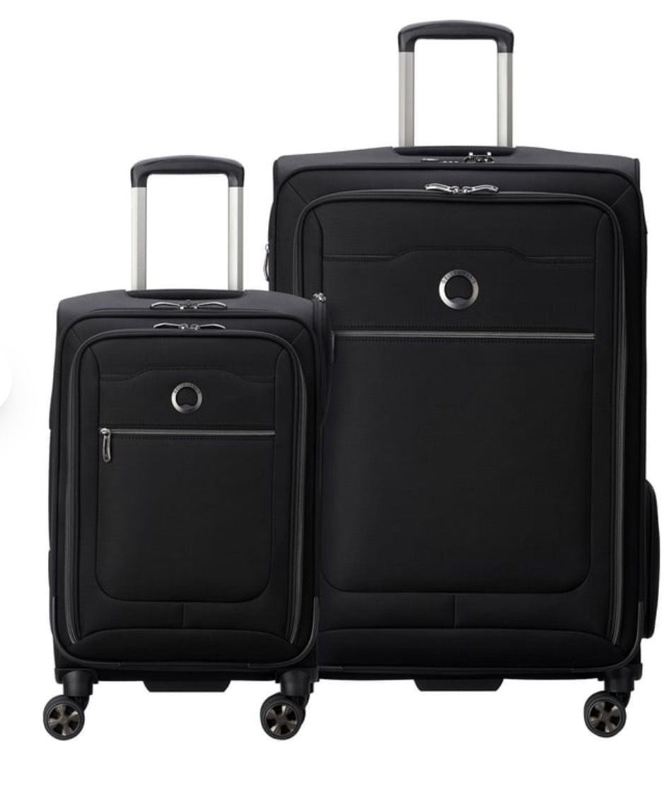 Delsey 2-piece soft-side luggage set includes a carry-on and a checked spinner
