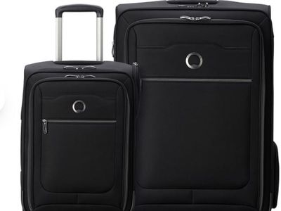 Delsey 2-piece soft-side luggage set includes a carry-on and a checked spinner
