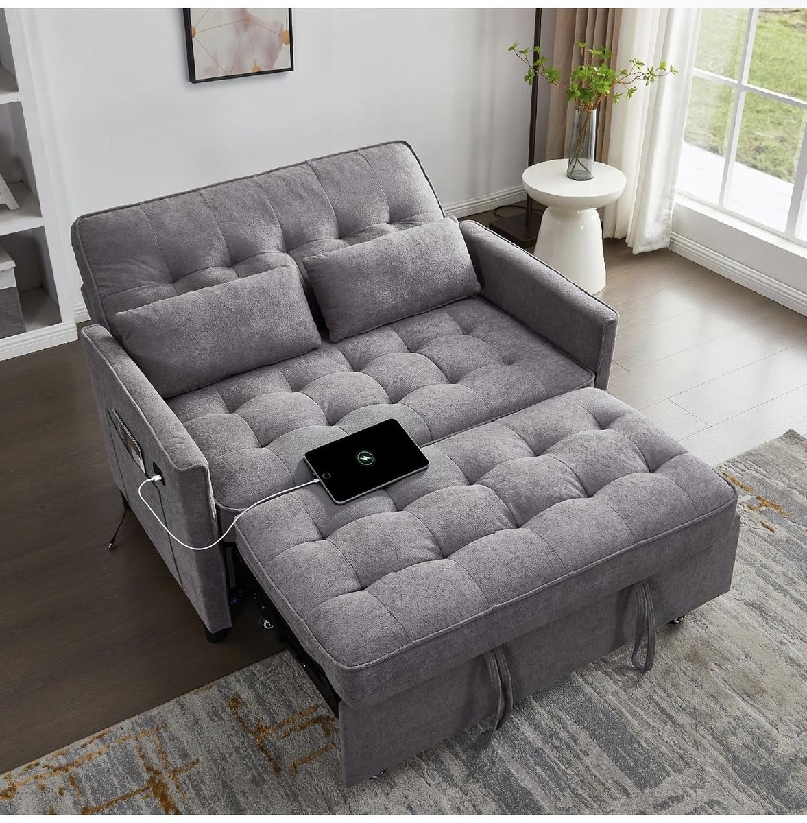 Convertible Sleeper Chair Sofa Bed with USB Charging Port - Grey brand new 