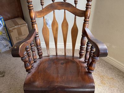 Vintage Wooden Rocking Chair - Spindle Back, Dark Wood Finish