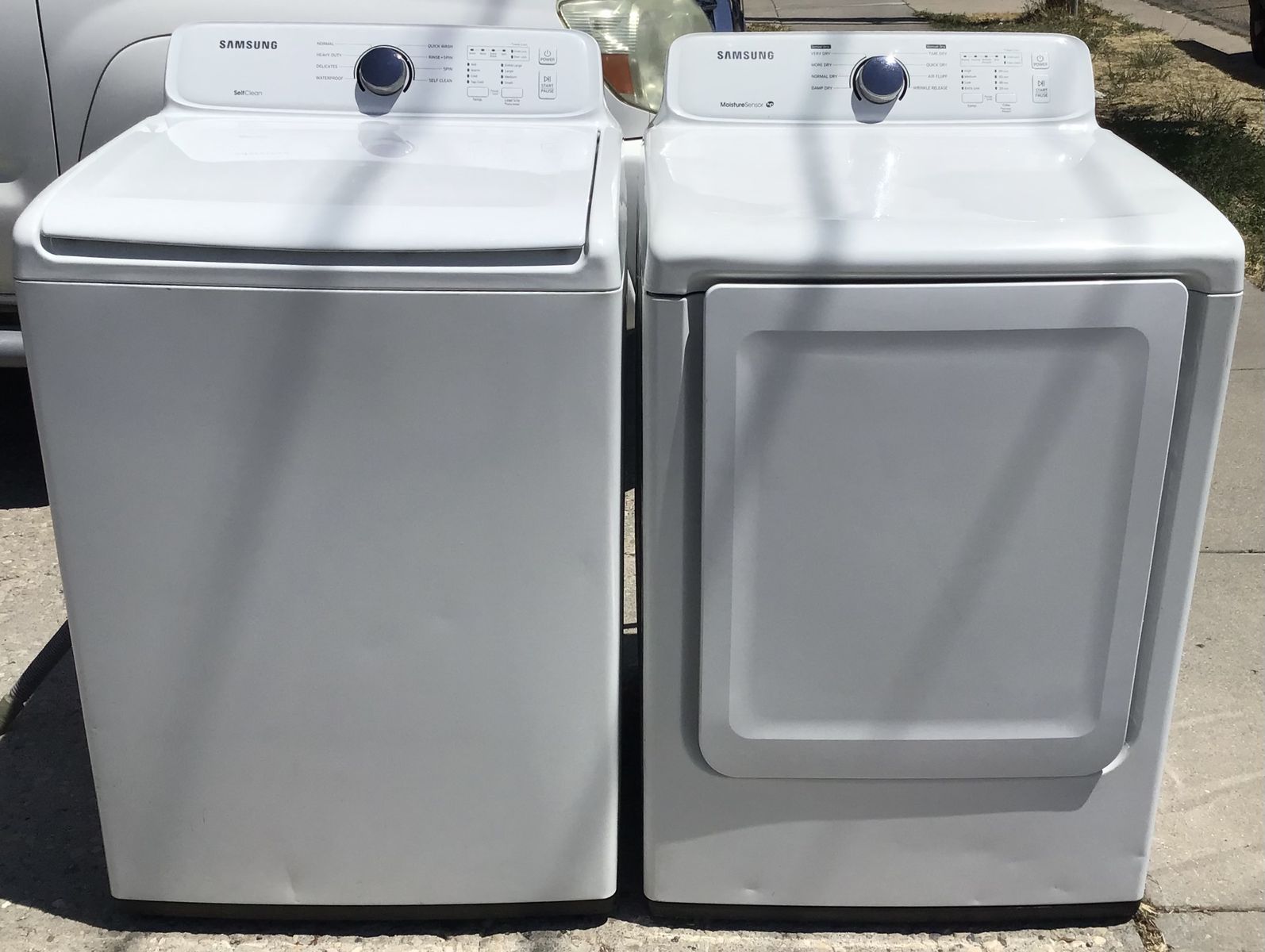 Super clean Samsung Top-Load Washer and Dryer Set White. Includes free delivery plus installation!