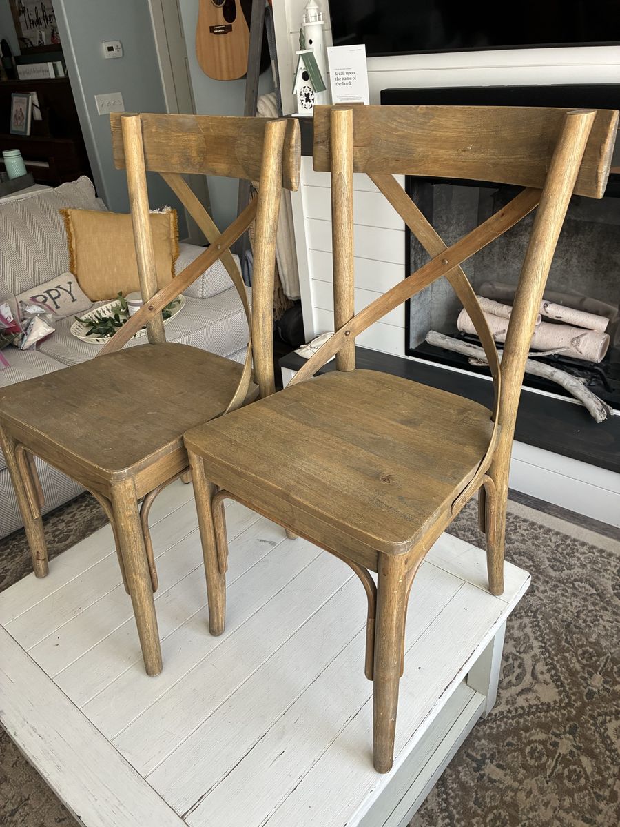Set of 2 Wooden Dining Chairs with X-Back Design