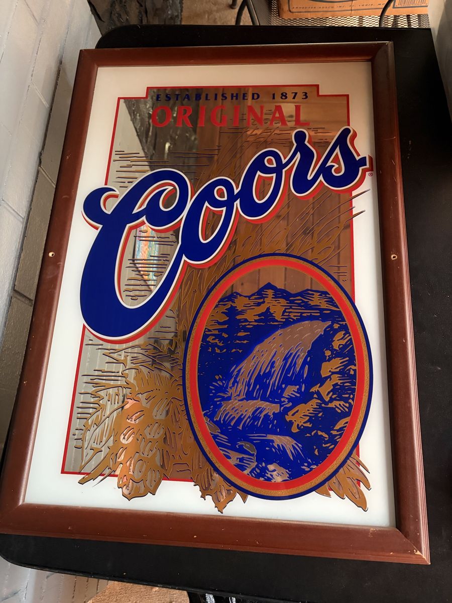 Vintage Original Coors Beer Framed Bar Mirror Sign Established 1873