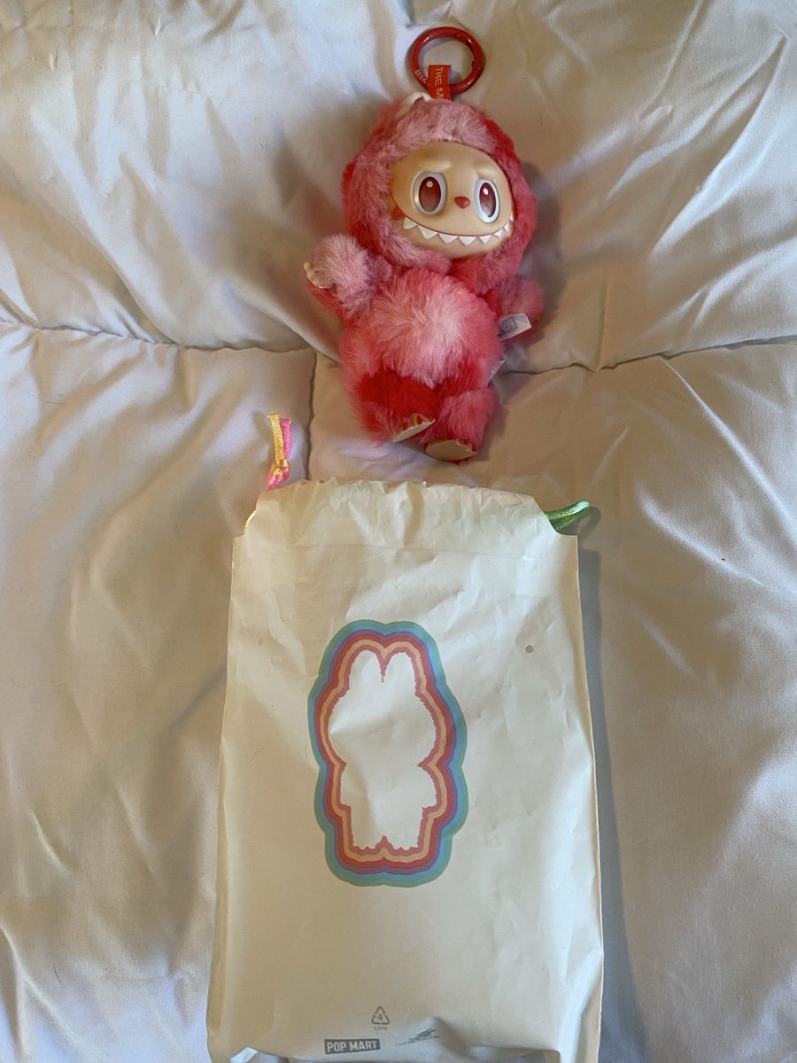 2 Pop Mart The Monsters Labubu Big Into Energy Pink Fluffy Bunny Keychain Vinyl Plush Pendant Blind Box