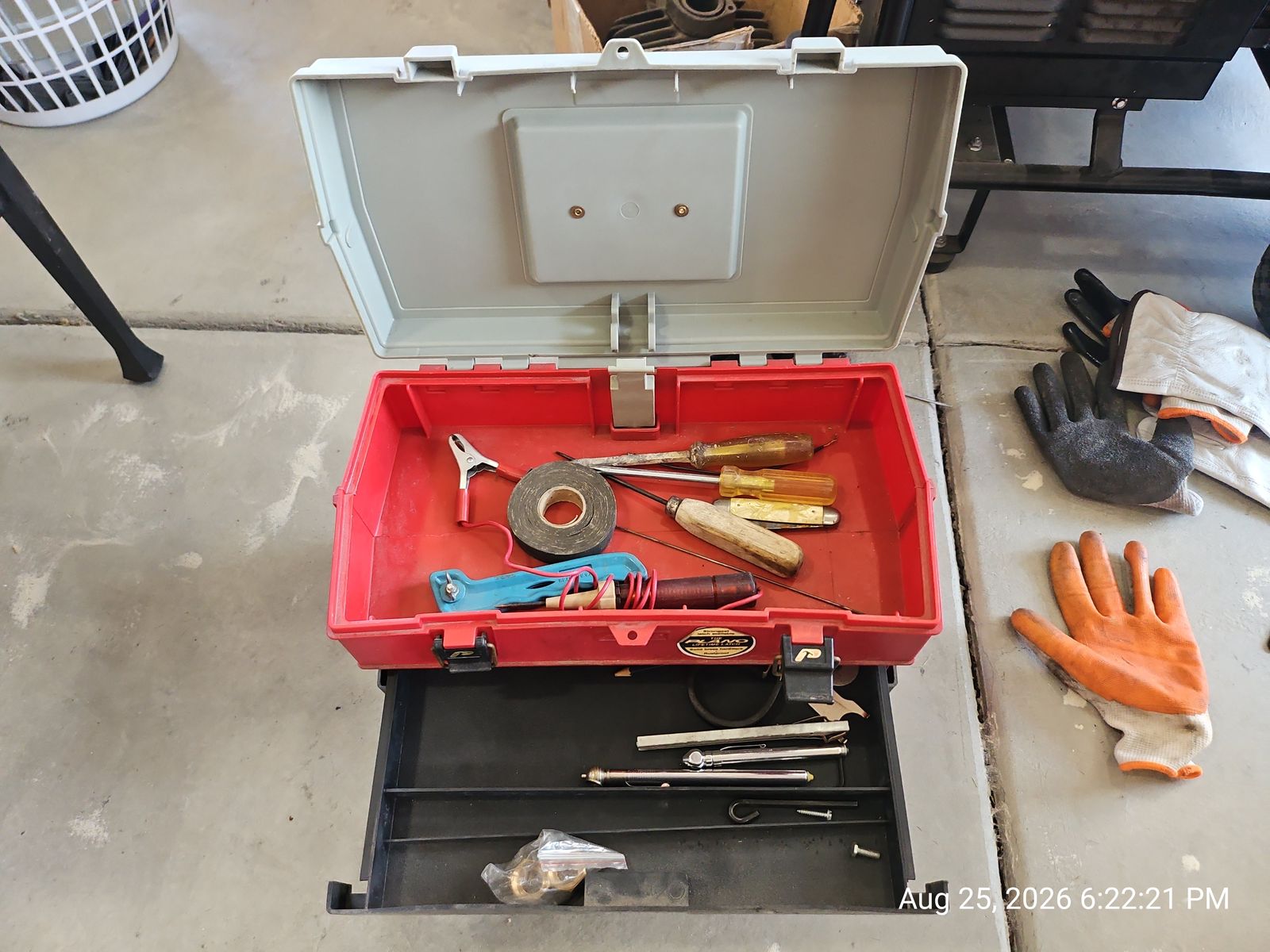 Plano 16-Inch Toolbox with 3 Drawers and Assorted Hand Tools