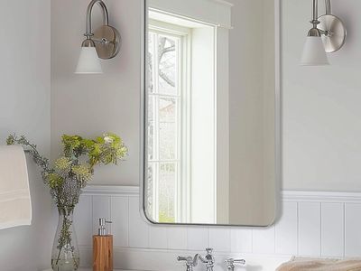 24"x40" Brushed Nickel Rounded Corner Rectangle Mirror, Metal Frame