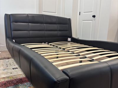 Modern Black Faux Leather Tufted Platform Bed Frame with Wood Slats
