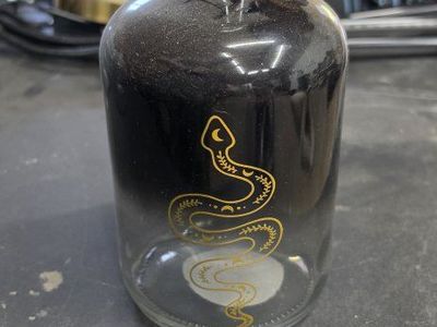 Decorative Glass Bottle with Snake Design & Stopper, Black/Clear, 5"