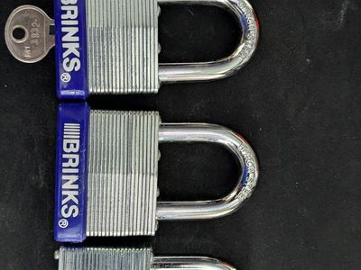 3 Brinks Steel Padlocks - 1 Key
