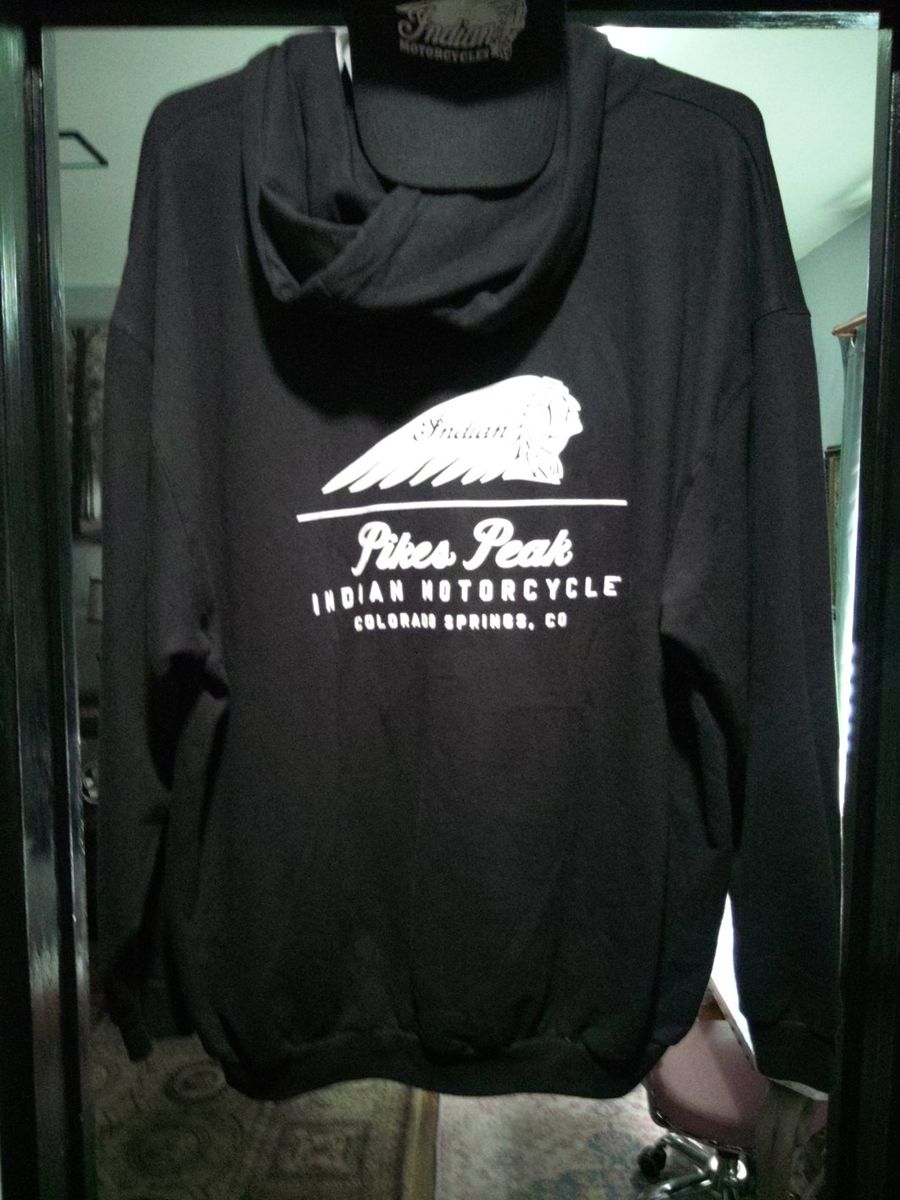 Indian Motorcycle Pikes Peak Colorado Zipper Hoodie Men's 3 XL & Hat