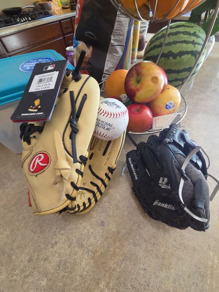 Rawlings New Men's Right Handbase Ball Glove and New Youth Left Hand Baseball Glove