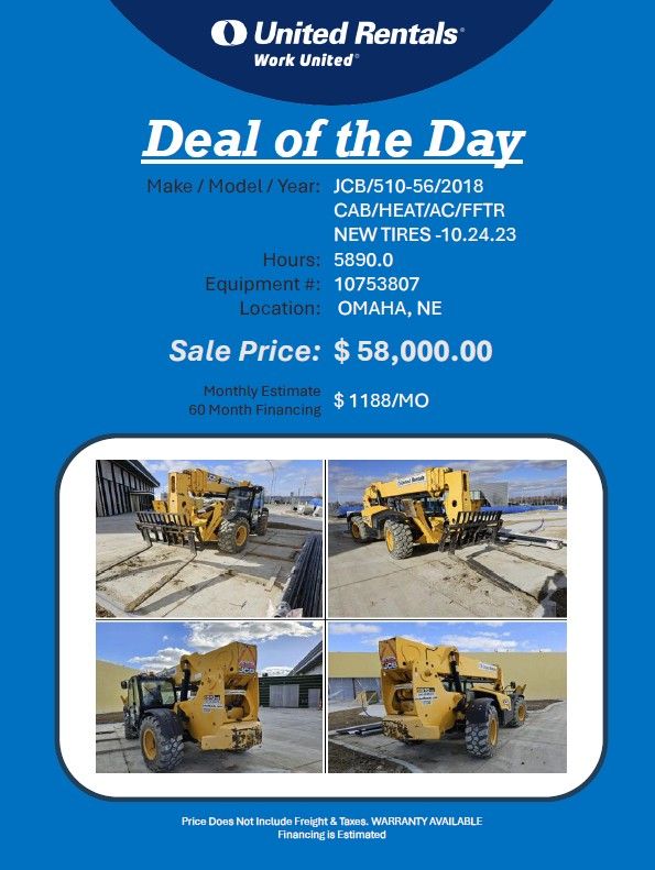 Forklift Reach JCB 510-56ft reach 2018 in Omaha NE w new tires cabbed