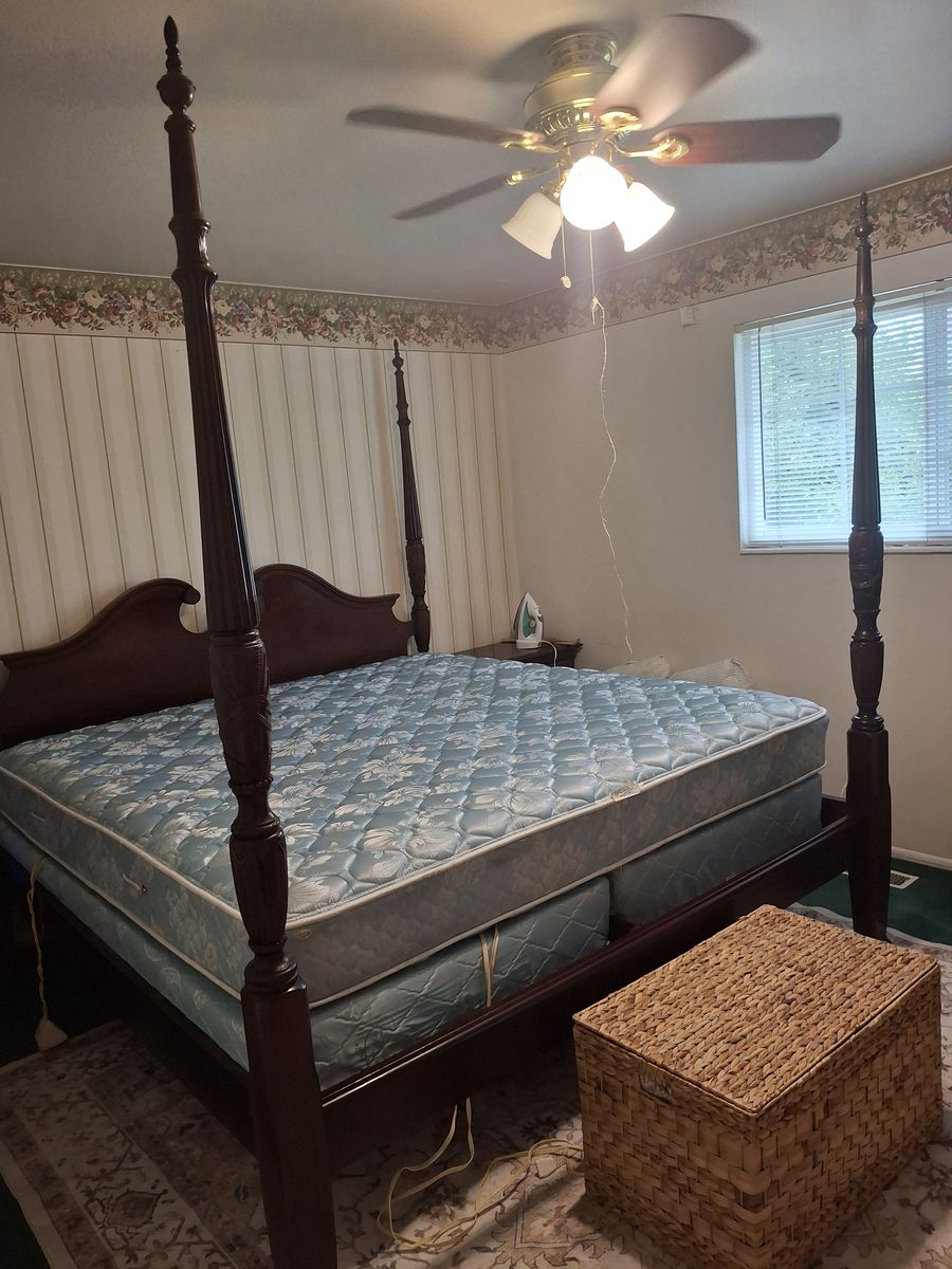 King size cherry wood bed& mattress & springs
