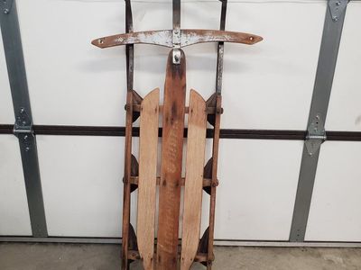 Vintage Wooden Snow Sled with Metal Runners