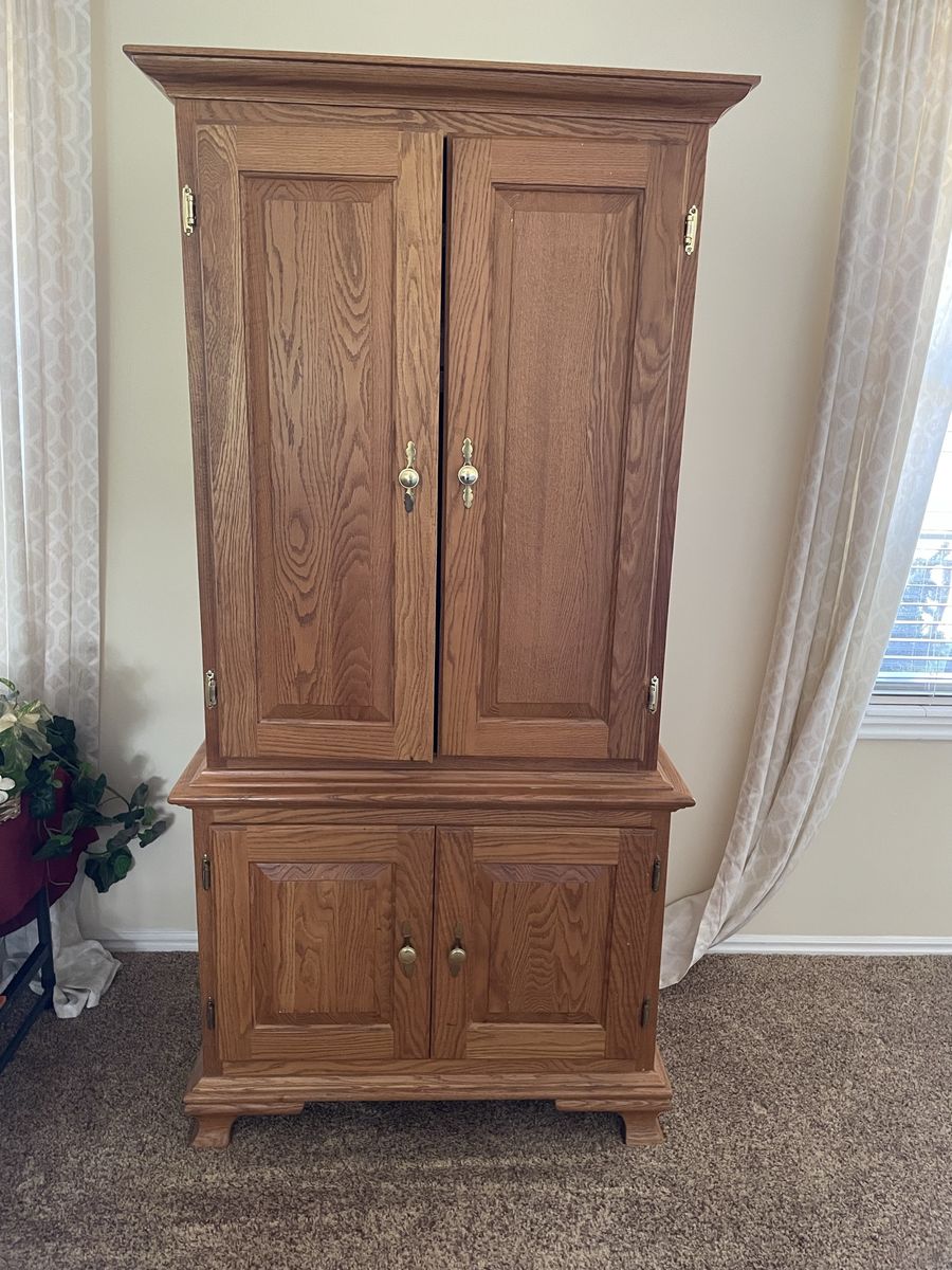 Oak Wood Armoire/Entertainment Center - Multi-functional Storage Cabinet