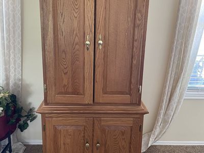 Oak Wood Armoire/Entertainment Center - Multi-functional Storage Cabinet
