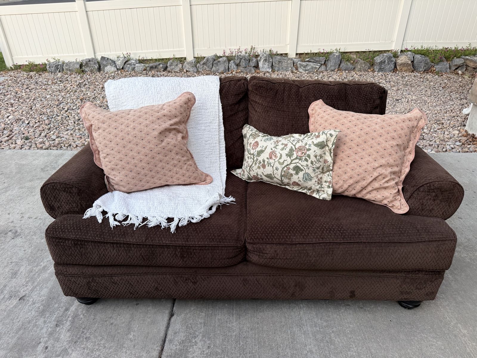 Brown Fabric Upholstered Two-Cushion Loveseat Couch