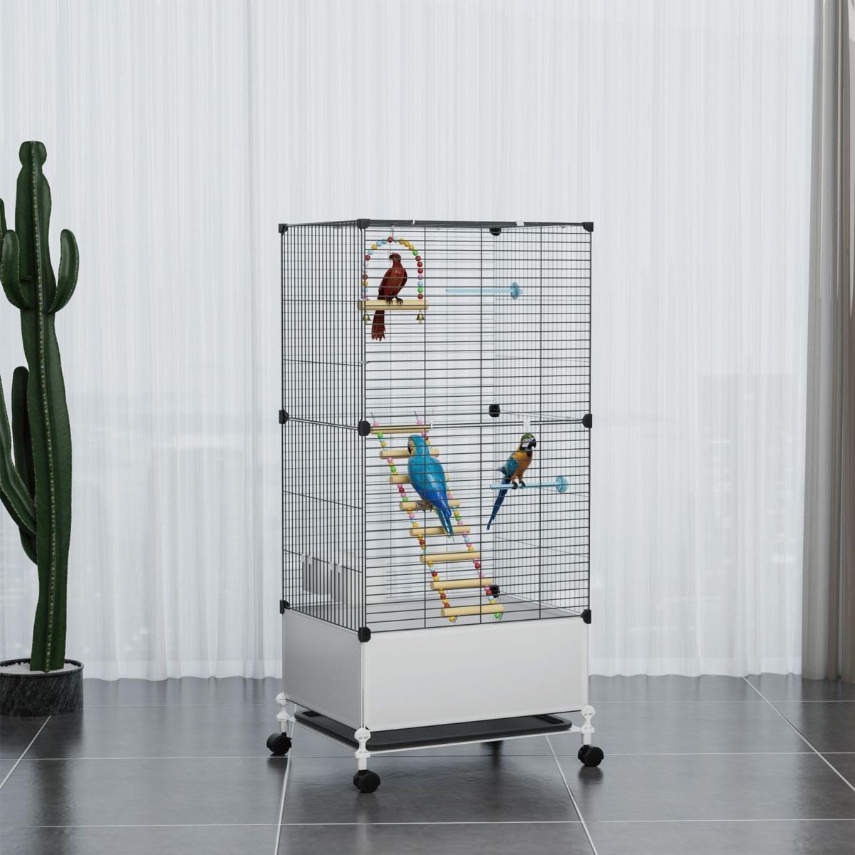 Large Rolling Bird Cage with Removable Tray & Wheels - 39.37" Tall Pet Aviary for Parrots, Cockatiels