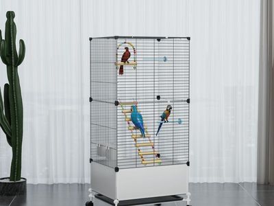 Large Rolling Bird Cage with Removable Tray & Wheels - 39.37" Tall Pet Aviary for Parrots, Cockatiels