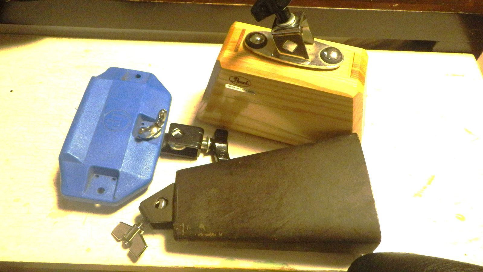 BRONZE COWBELL + WOOD BLOCK + PLASTIC BLOCK