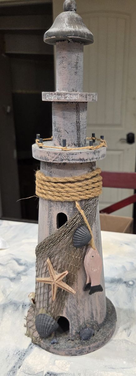 Rustic Wooden "Daytona Beach" Lighthouse Decor