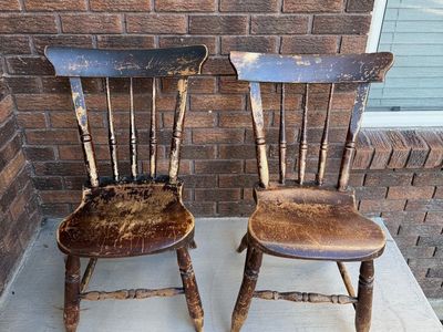 Vintage Primitive Wood Chairs – Set of 2