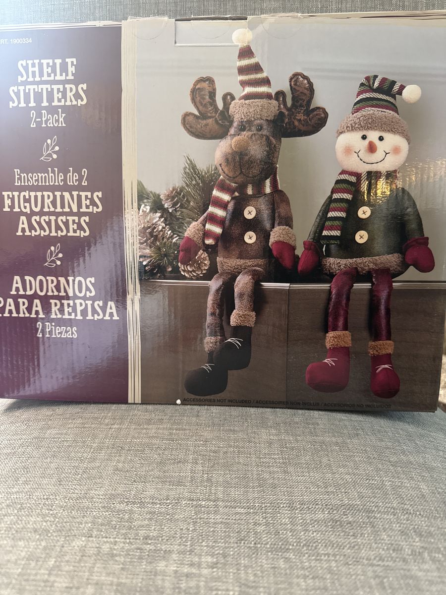Holiday Christmas Shelf Sitters 2-Pack Plush Snowman & Reindeer Decor