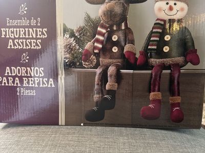 Holiday Christmas Shelf Sitters 2-Pack Plush Snowman & Reindeer Decor