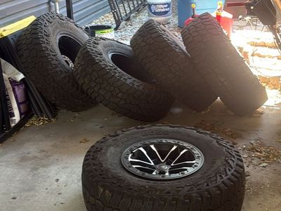 Set of 5 Mickey Thompson Baja Boss A/T 37x12.50R17LT Tires with Black/Machined wheels
